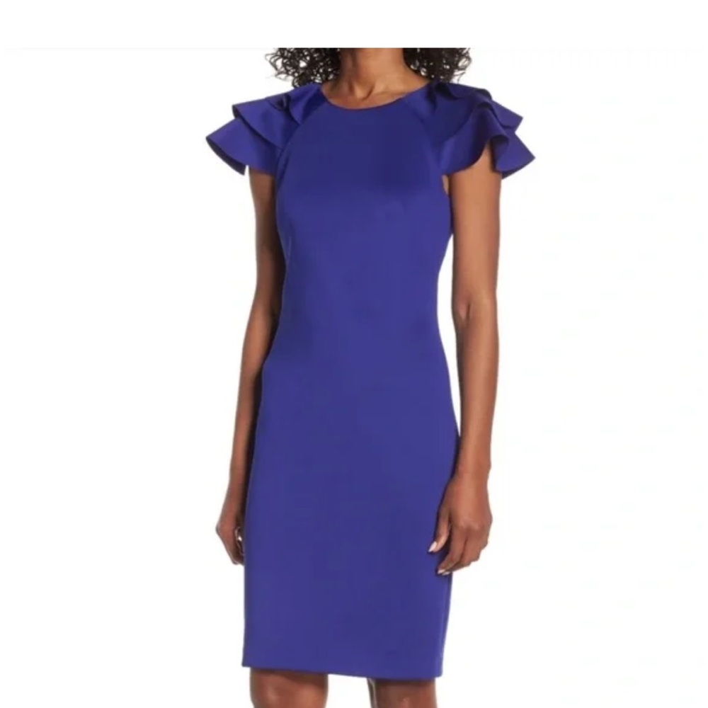 Blue Eliza J Ruffle Cap Sleeve Dress Size 2 Small Women Or Teen